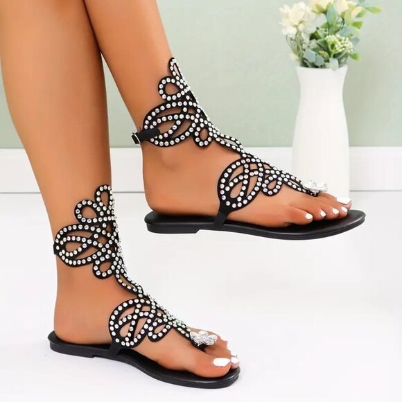 Rhinestone Flat Sandals ((Color: Multicolor) - Picture 3 of 3